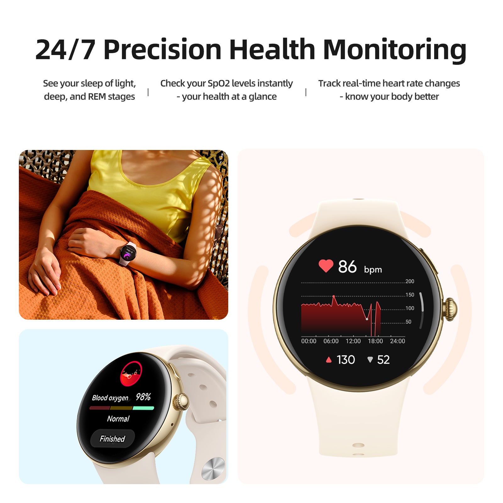 Parsonver Smart Watch for Women, 43mm AMOLED Always-On Display, Answer/Make Calls & Chat AI, 2 Quick-Release Bands, Fitness Watch with Heart Rate/Sleep Monitor, Built-In 120+ Sports, Champagne Gold